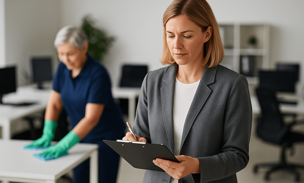 supervisor check in the service of janitorial services