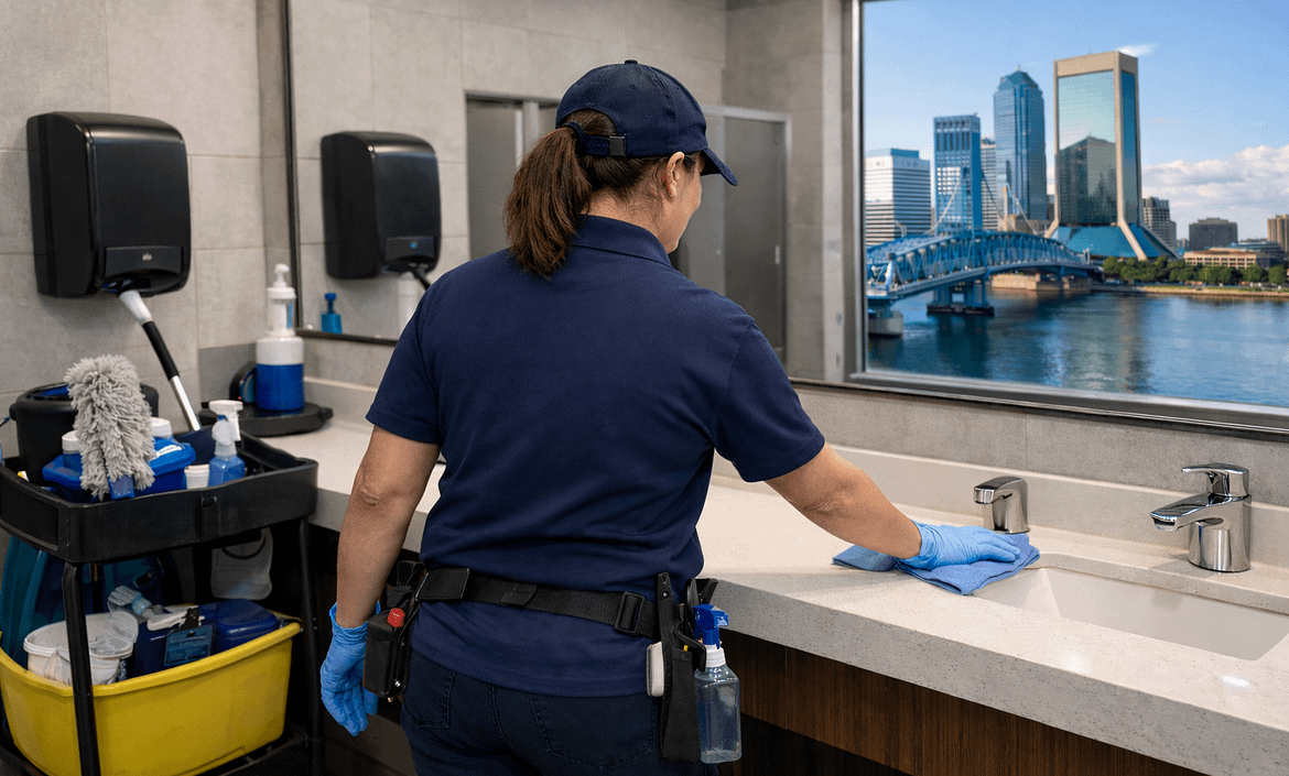 Commercial restroom cleaning service in Jacksonville office building