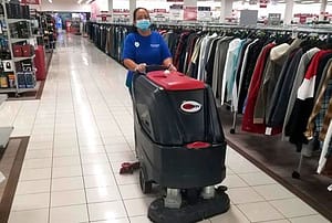 retail lady cleaning
