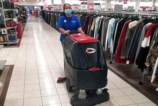 retail lady cleaning